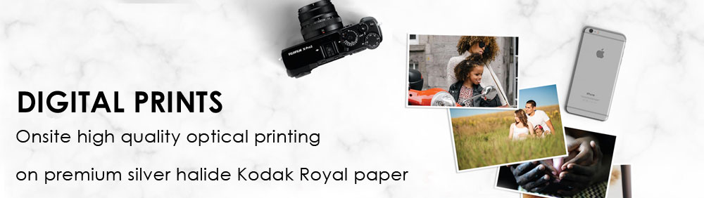 Digital Prints. Onsite high quality optical printing on premium silver halide Kodak Royal paper.