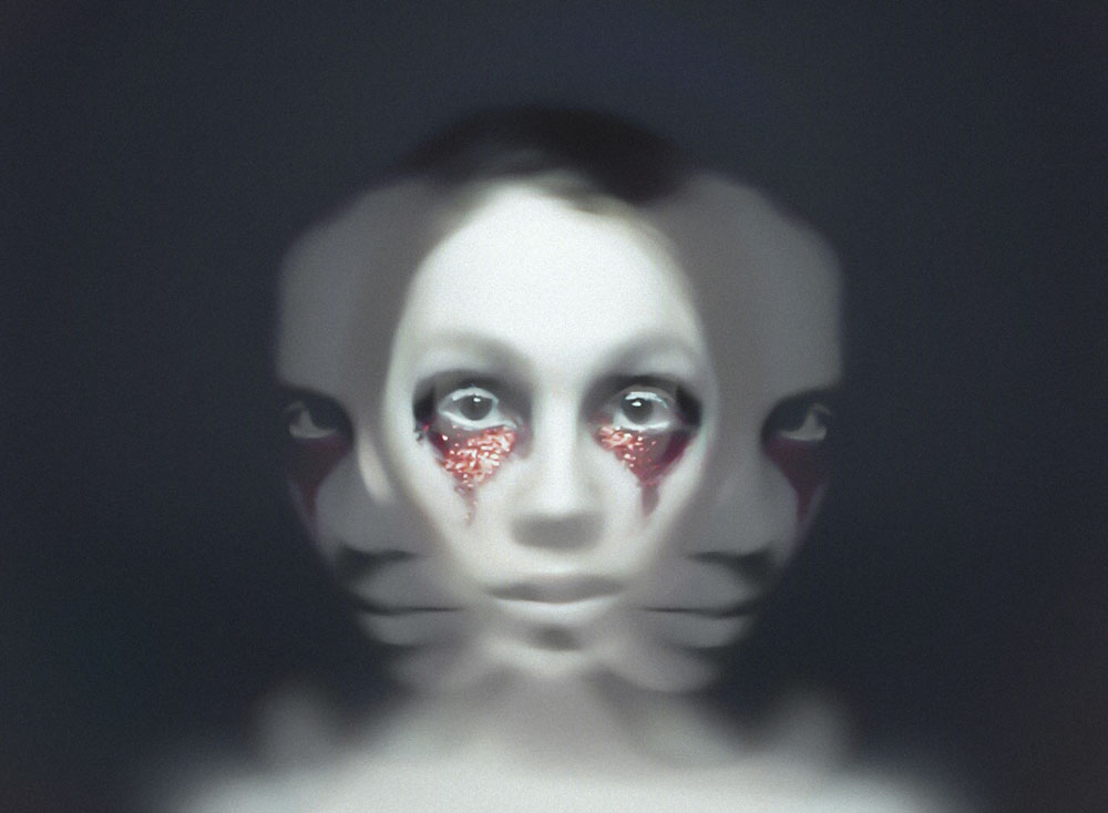 Multiple exposure of a scary face