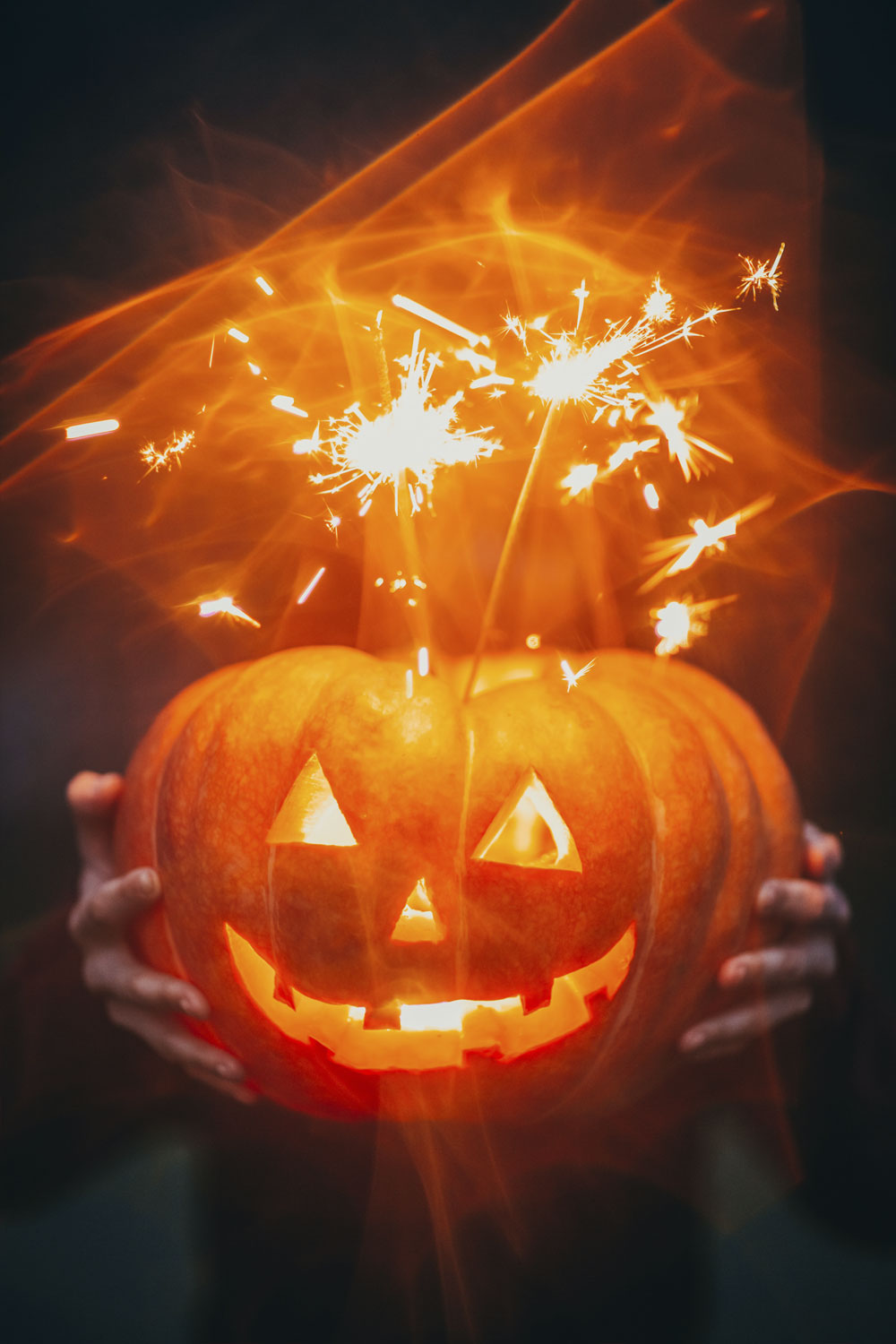 pumpkin with sparklers out the top